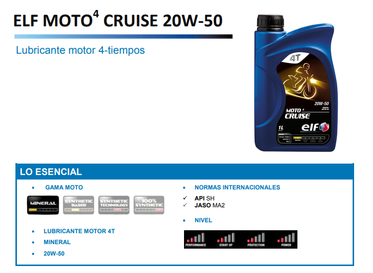 ACEITE ELF MOTO 4 CRUISE 20W50 1L.